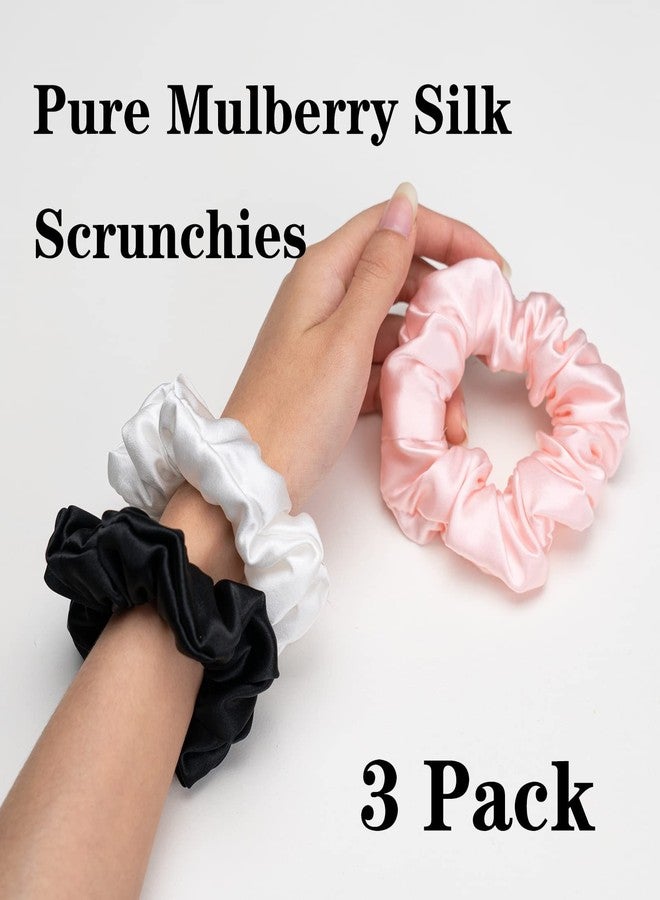 RR DESIGN Mullberry Silk Hair Scrunchies, Pack of 3, Neutral Colors - (BLACK_WHITE_PINK) - Image 2