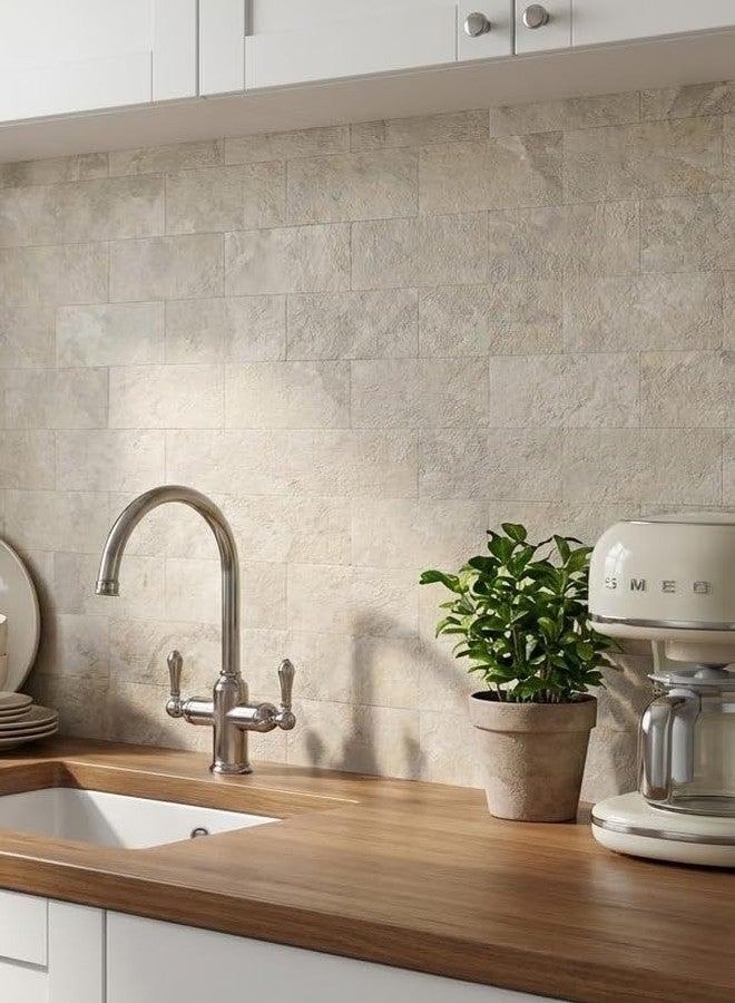 Reovatile 10-Pack Peel and Stick Tile Backsplash 12"X12" PVC Wall Tiles, Stick on Backsplash for Kitchen, Bathroom Tile, Fireplace Décor, Laundry Table, Stair Decals in Beige Stone Rock - Image 4