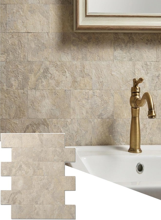 Reovatile 10-Pack Peel and Stick Tile Backsplash 12"X12" PVC Wall Tiles, Stick on Backsplash for Kitchen, Bathroom Tile, Fireplace Décor, Laundry Table, Stair Decals in Beige Stone Rock - Image 1