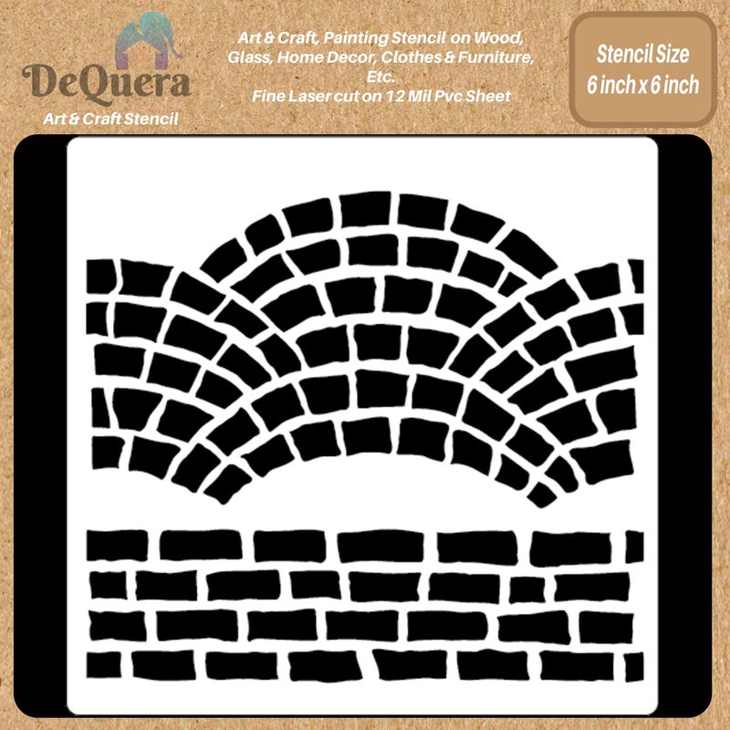 DeQuera Brick Design Stencil Fancy Bricks Stencil Brick Pattern Stencil Brick Stencils for Painting Bricks Template Stencils for Craft and Art Size 6 x 6 Inch Pack of 1 DQL356