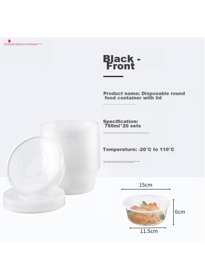 Maryya Meili Ya Disposable Bowls 750ml*20 Sets, Lunch Boxes, Takeout Containers, Plastic Thickened With Lids, Microwave Safe - Image 1