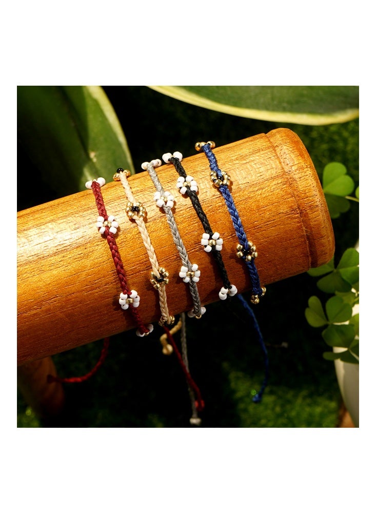 Floral Ethnic Style Handmade Braided bracelet-Simple Thin-Styled Braided Daisy Bracelet Rope Wrap Wristband for Men Women （Blue+Gold） - Image 4