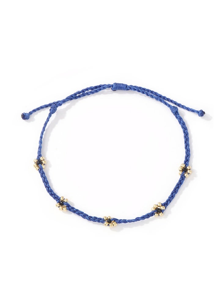 Floral Ethnic Style Handmade Braided bracelet-Simple Thin-Styled Braided Daisy Bracelet Rope Wrap Wristband for Men Women （Blue+Gold） - Image 1