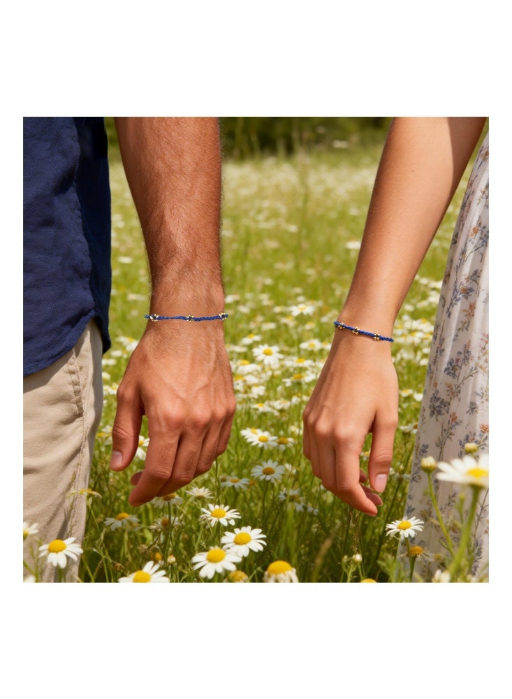Floral Ethnic Style Handmade Braided bracelet-Simple Thin-Styled Braided Daisy Bracelet Rope Wrap Wristband for Men Women （Blue+Gold） - Image 5