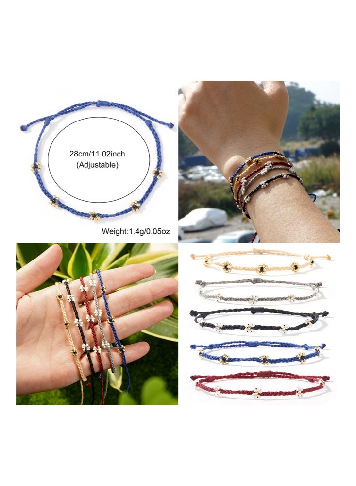 Floral Ethnic Style Handmade Braided bracelet-Simple Thin-Styled Braided Daisy Bracelet Rope Wrap Wristband for Men Women （Blue+Gold） - Image 2