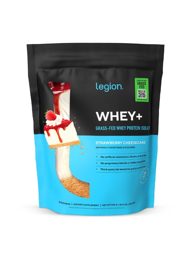 LEGION Whey+ Grass-Fed Whey Protein Isolate Strawberry Cheesecake 30 Servings – Low Calorie, Sugar Free & Naturally Sweetened - Image 1