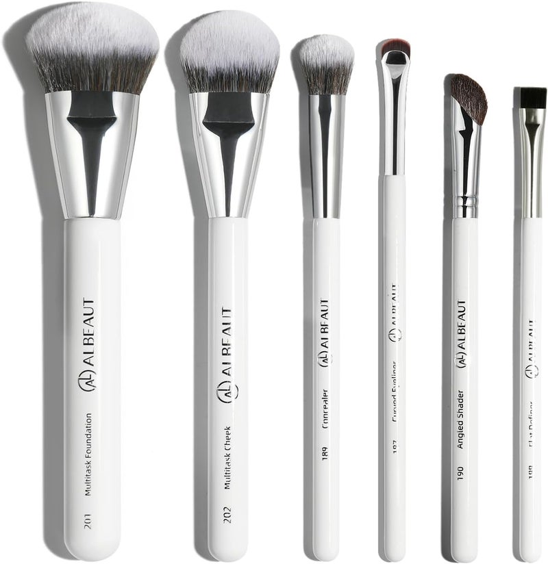 Face Makeup Brush Set 6PCS Angled Cream Foundation Liquid Blush Brush Concealer Brush Under Eye Nose Contour Eyeliner Brow Brush