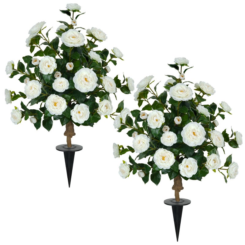 MHMJON 2 Packs 35.4" Artificial Camellia Tree Outdoor, 3FT Fake Flower Trees UV Resistant Faux Bushes Outdoor for Patio Porch Garden Indoor Flower Pots Home Decoration (White) - Image 1