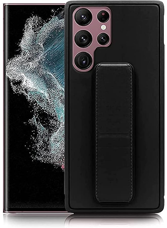 اس-توب حافظة S Top من الجلد الصناعي مع حزام معصم معزز لهاتف Samsung Galaxy S22 Ultra 5G باللون الأسود