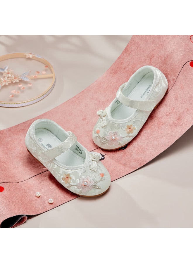 Davebella Girls' Embroidered Shoes, Chinese-style Children's Hanfu Qipao Shoes, Frog Buttons Autumn Girls' Shoes