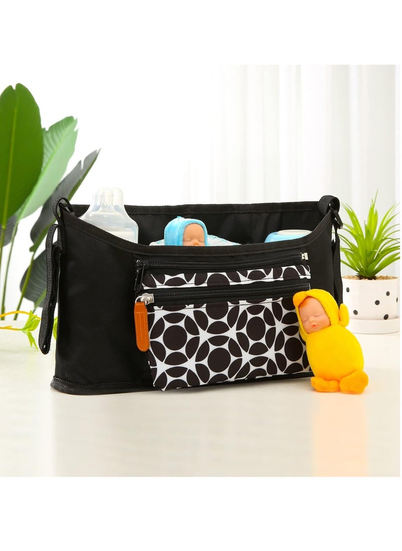 KASTWAVE - Universal Stroller Organizer, Diaper Bag Baby Stroller Bag Caddy Organizer, for Stroller Accessories, with Muti Pockets, Non-Slip Stroller Hooks and Adjustable Strap, Black Cirlcle - Image 1