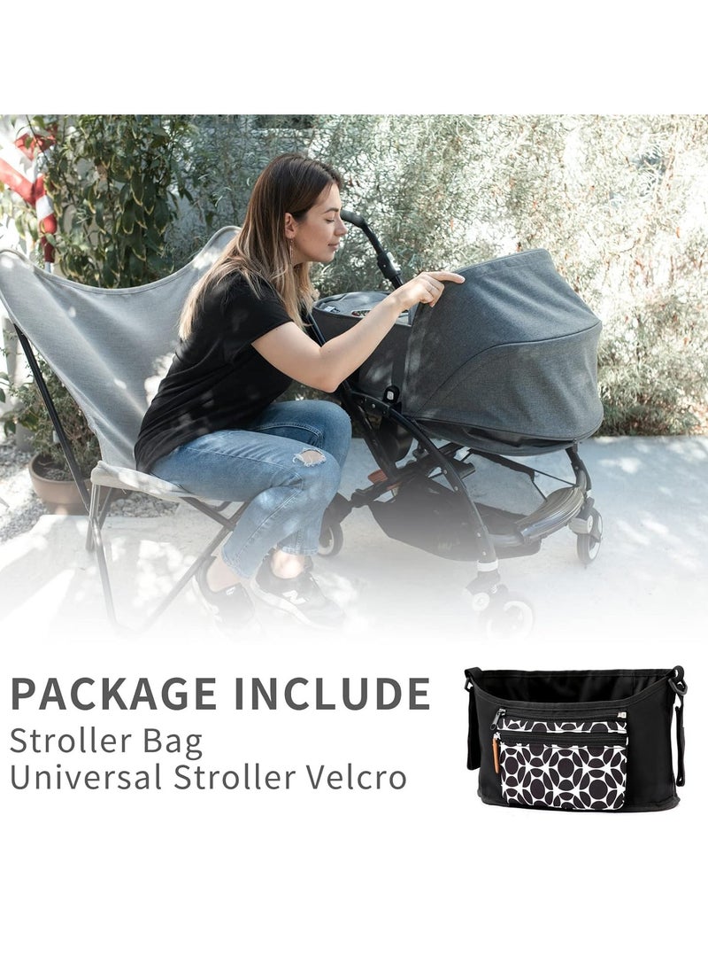 KASTWAVE - Universal Stroller Organizer, Diaper Bag Baby Stroller Bag Caddy Organizer, for Stroller Accessories, with Muti Pockets, Non-Slip Stroller Hooks and Adjustable Strap, Black Cirlcle - Image 1