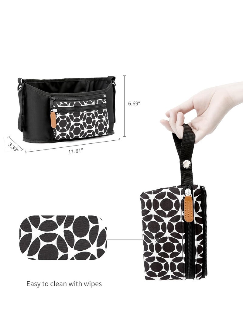 KASTWAVE - Universal Stroller Organizer, Diaper Bag Baby Stroller Bag Caddy Organizer, for Stroller Accessories, with Muti Pockets, Non-Slip Stroller Hooks and Adjustable Strap, Black Cirlcle - Image 1