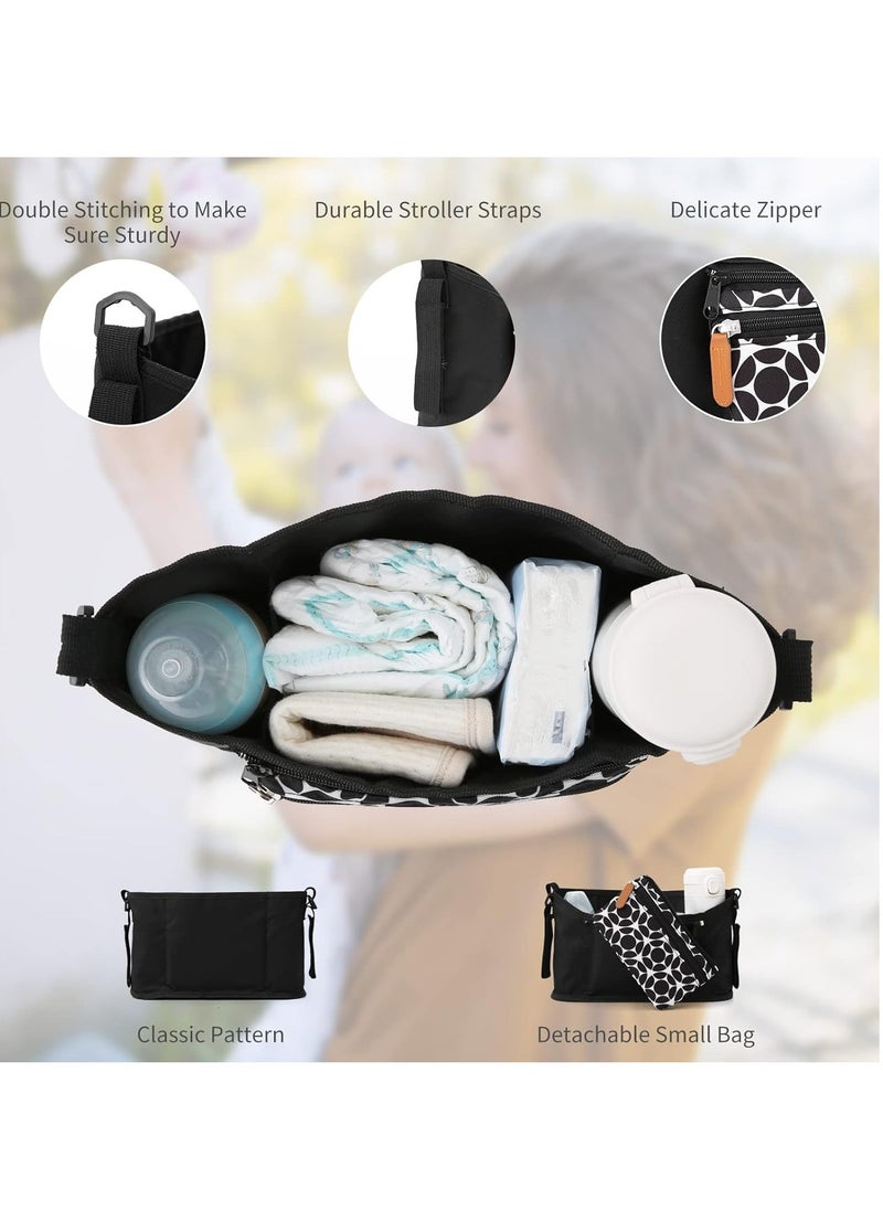 KASTWAVE - Universal Stroller Organizer, Diaper Bag Baby Stroller Bag Caddy Organizer, for Stroller Accessories, with Muti Pockets, Non-Slip Stroller Hooks and Adjustable Strap, Black Cirlcle - Image 1