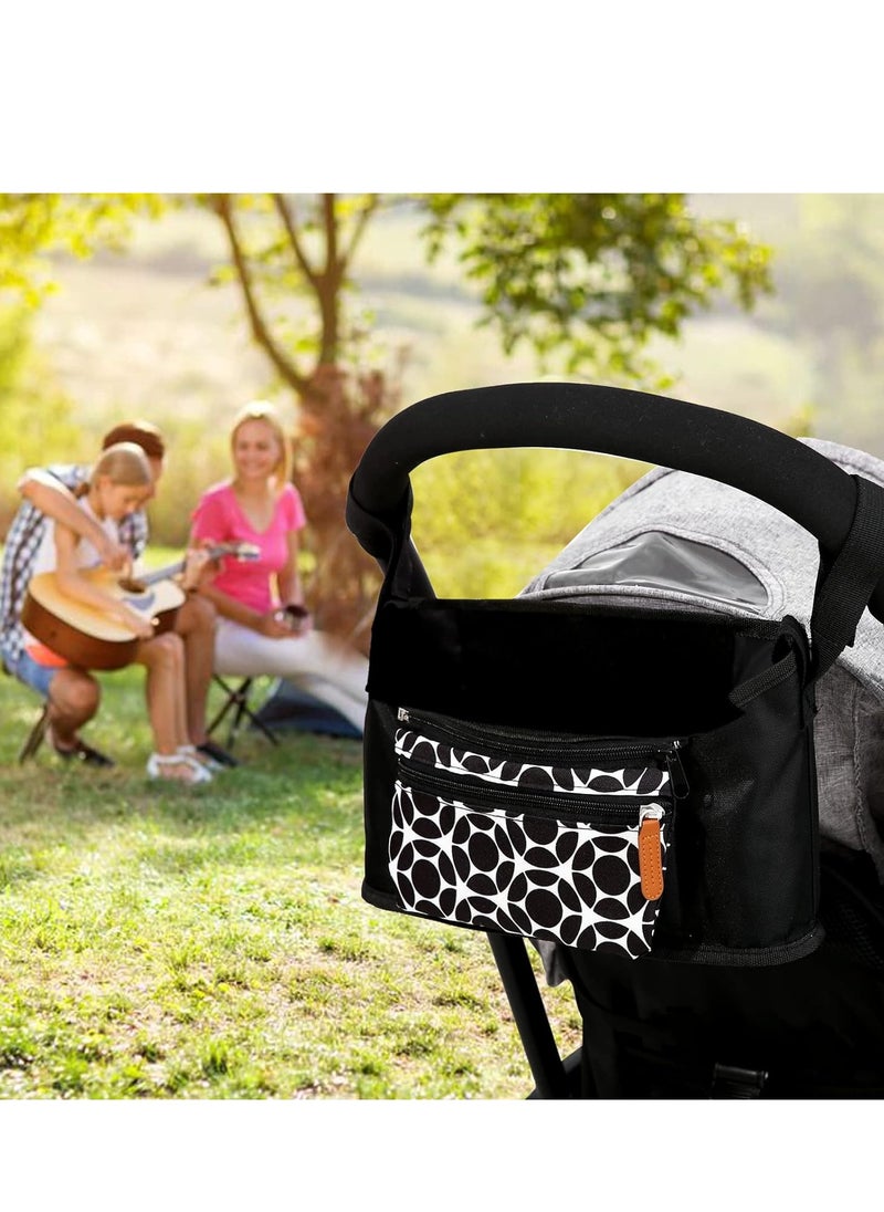 KASTWAVE - Universal Stroller Organizer, Diaper Bag Baby Stroller Bag Caddy Organizer, for Stroller Accessories, with Muti Pockets, Non-Slip Stroller Hooks and Adjustable Strap, Black Cirlcle - Image 1