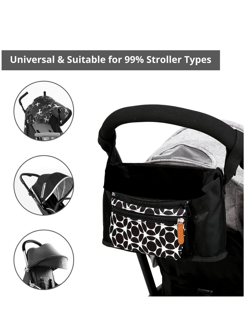KASTWAVE - Universal Stroller Organizer, Diaper Bag Baby Stroller Bag Caddy Organizer, for Stroller Accessories, with Muti Pockets, Non-Slip Stroller Hooks and Adjustable Strap, Black Cirlcle - Image 1