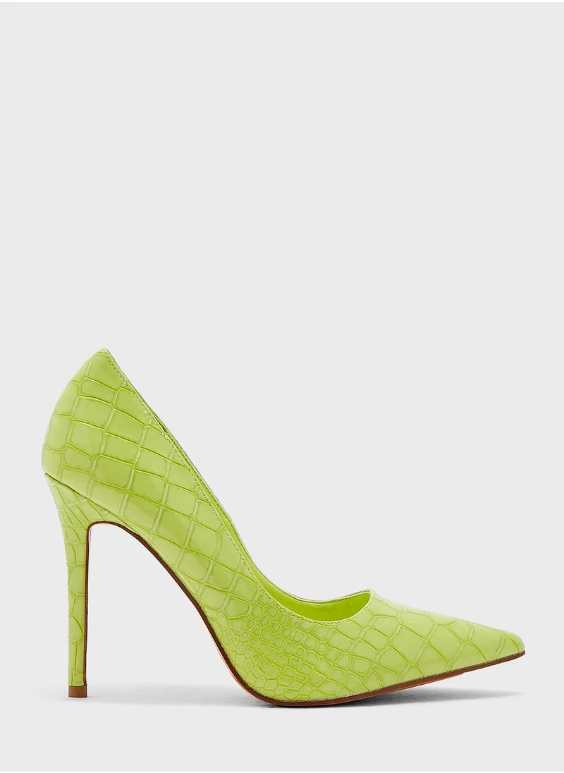 Ginger Shiny Croc Effect Pointed Pump Green