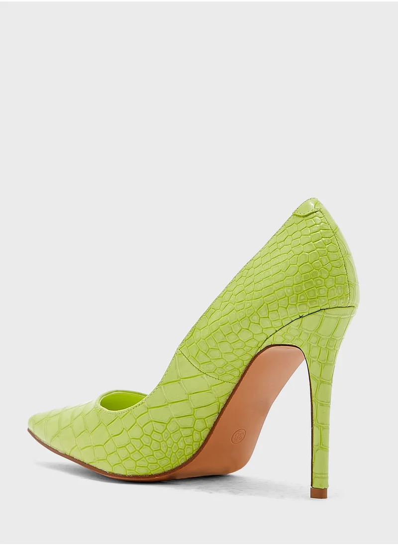 Ginger Shiny Croc Effect Pointed Pump Green