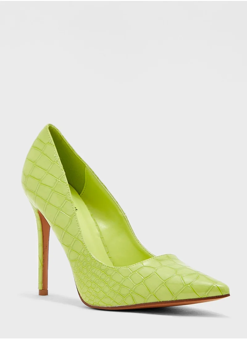 Ginger Shiny Croc Effect Pointed Pump Green