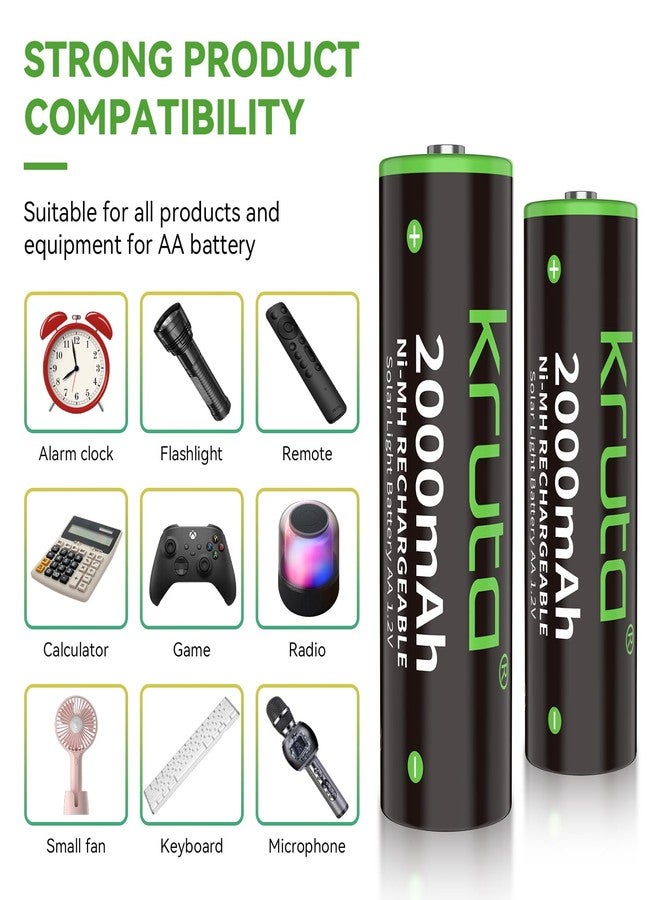 Kruta NiMH Rechargeable AA Batteries, 2000mAh 1.2V NiMH High Capacity Double AA Solar Rechargeable AA Batteries for Outdoor Solar Lights - Recharge up to 1200 Times, Pre-Charged (AA 2000mAh - Pack 8) - Image 5