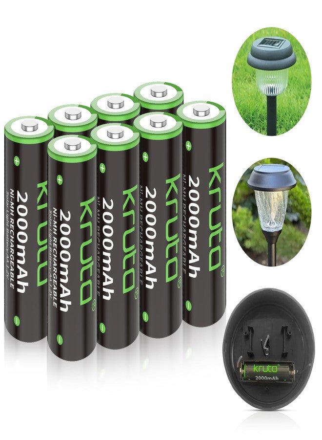 Kruta NiMH Rechargeable AA Batteries, 2000mAh 1.2V NiMH High Capacity Double AA Solar Rechargeable AA Batteries for Outdoor Solar Lights - Recharge up to 1200 Times, Pre-Charged (AA 2000mAh - Pack 8) - Image 1