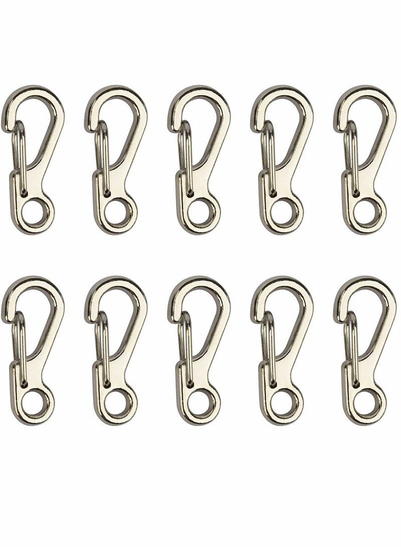 KASTWAVE 10 Pieces Mini Alloy Carabiner Clip, Spring Snap Hook Carabiners Clip, Tiny Spring Snap Hook Carabiners for Backpack Keychains Accessories, Camping Bottle Backpack Clasps Keychain (Silver) - Image 1