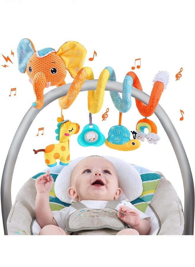 DURKU Activity Spiral Plush Hanging Toys for Car Seat Stroller Bassinet Crib Mobile with Music Box rattles and Squeaker - Infant Baby Elephant Giraffe Theme - Image 1