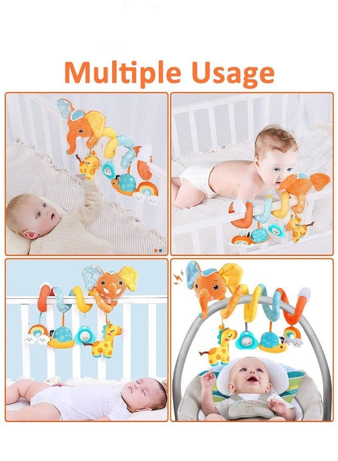 DURKU Activity Spiral Plush Hanging Toys for Car Seat Stroller Bassinet Crib Mobile with Music Box rattles and Squeaker - Infant Baby Elephant Giraffe Theme - Image 3