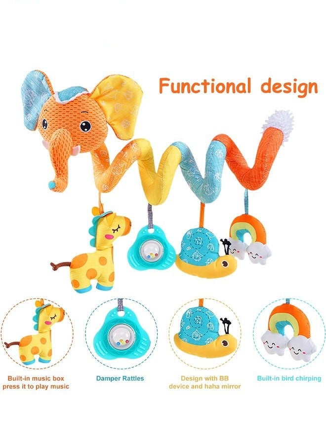 DURKU Activity Spiral Plush Hanging Toys for Car Seat Stroller Bassinet Crib Mobile with Music Box rattles and Squeaker - Infant Baby Elephant Giraffe Theme - Image 2