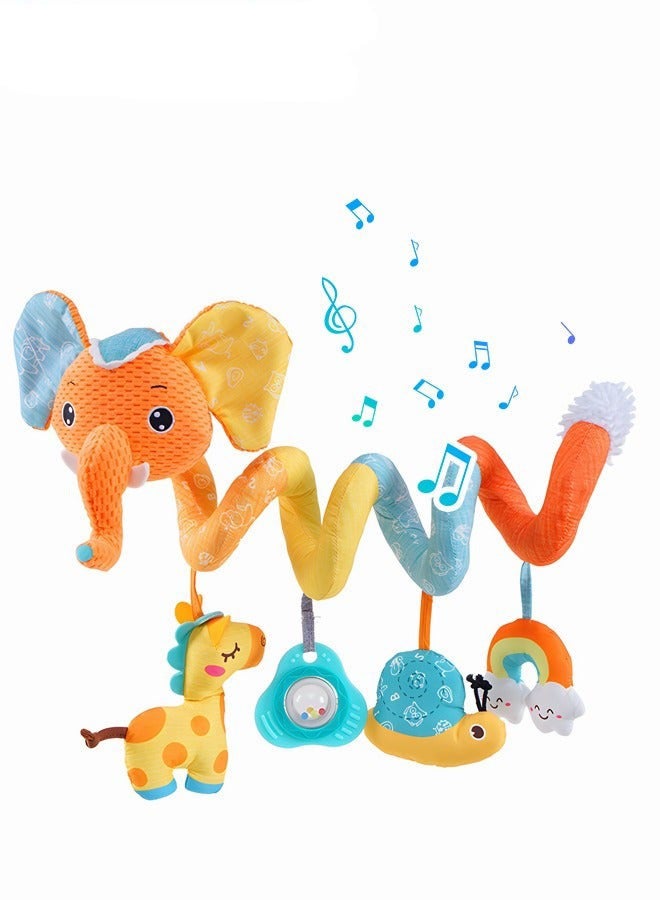 DURKU Activity Spiral Plush Hanging Toys for Car Seat Stroller Bassinet Crib Mobile with Music Box rattles and Squeaker - Infant Baby Elephant Giraffe Theme - Image 4