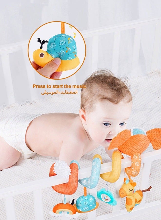 DURKU Activity Spiral Plush Hanging Toys for Car Seat Stroller Bassinet Crib Mobile with Music Box rattles and Squeaker - Infant Baby Elephant Giraffe Theme - Image 5