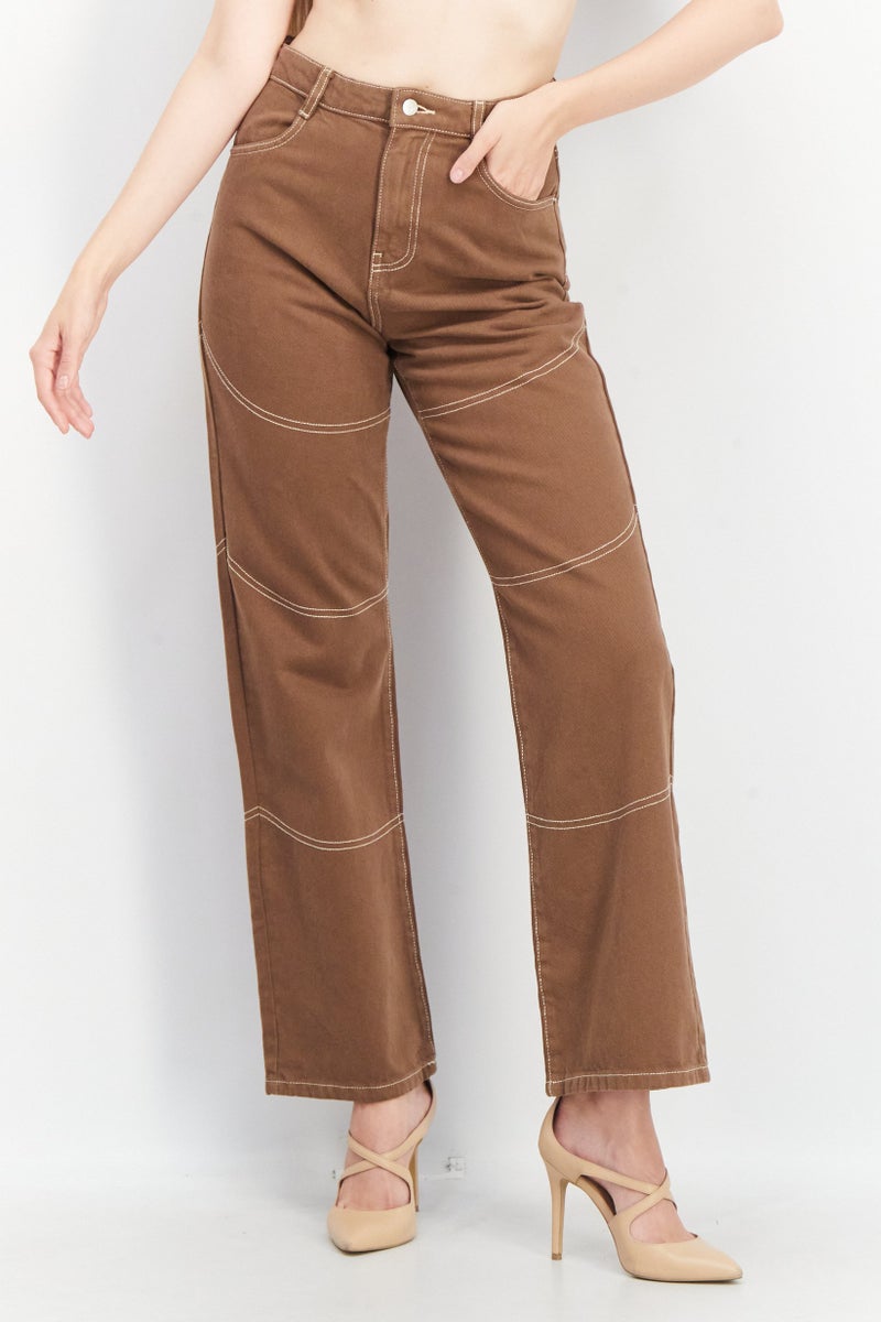 Don't Call Me Jennyfer Women Regular Fit Plain Non Stretchable Jeans, Brown - Image 1