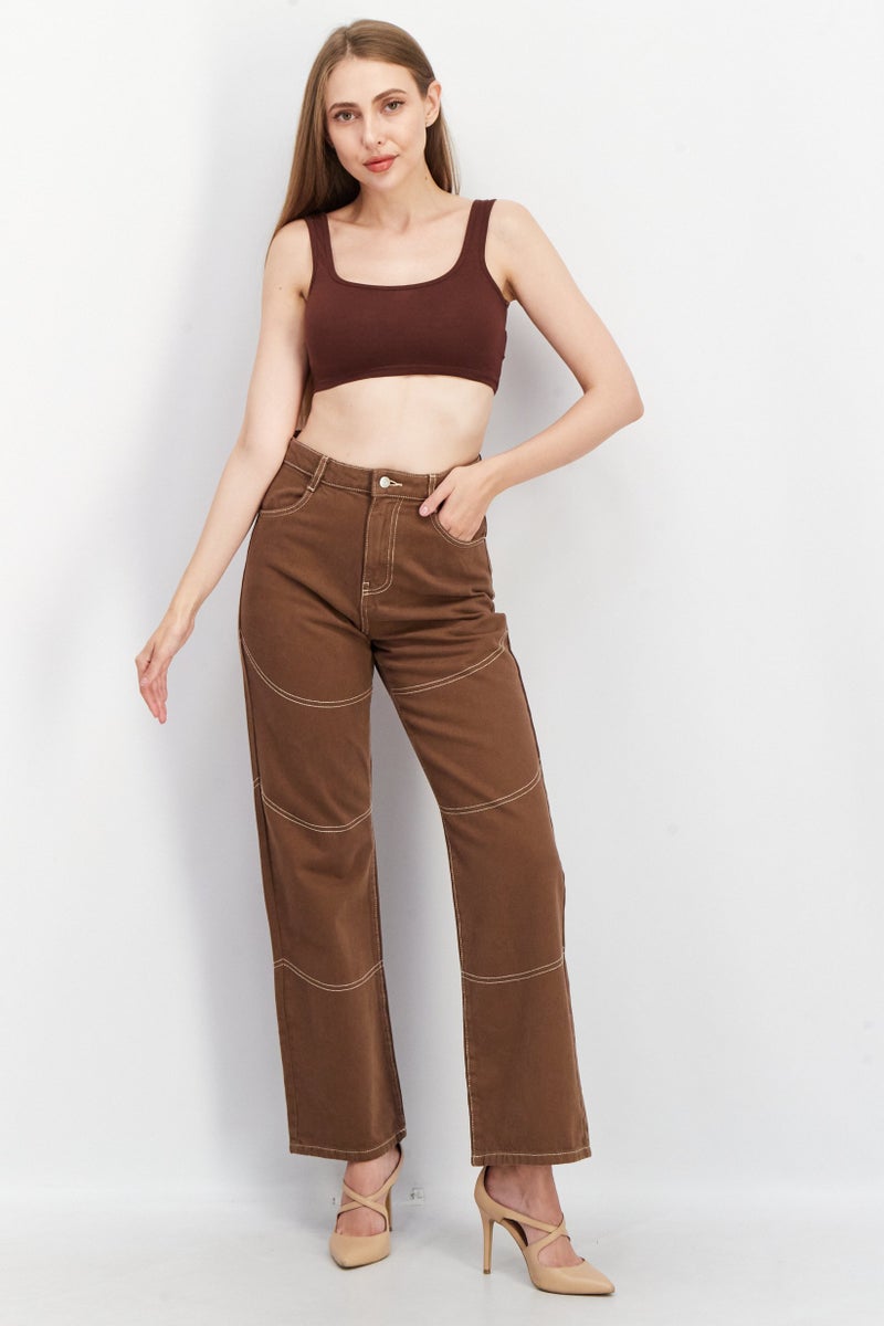 Don't Call Me Jennyfer Women Regular Fit Plain Non Stretchable Jeans, Brown - Image 4