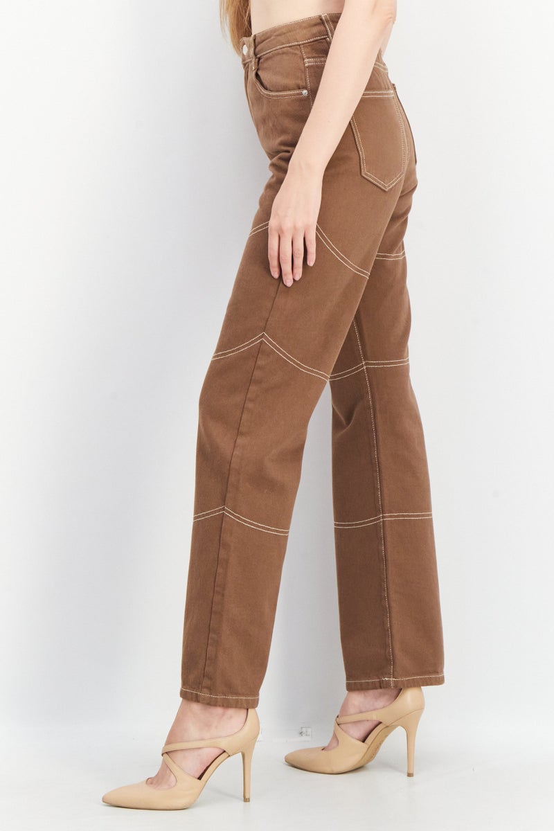 Don't Call Me Jennyfer Women Regular Fit Plain Non Stretchable Jeans, Brown - Image 2
