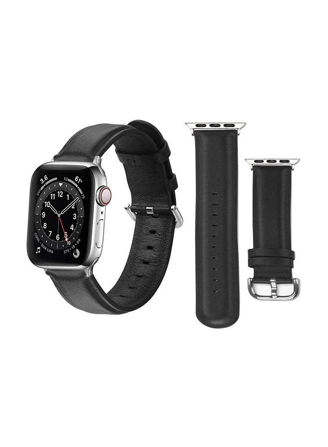 Perfii Leather Replacement Band For Apple Watch Series 6/SE/5/4/3/2/1 Black