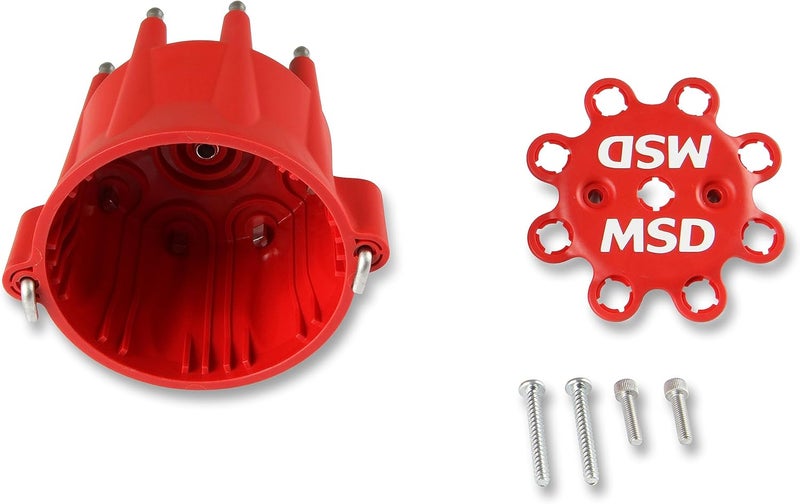 MSD 8433 Red, V8 Distributor Cap With HEI Terminals and Spark Plug Wire Retainer - Image 2
