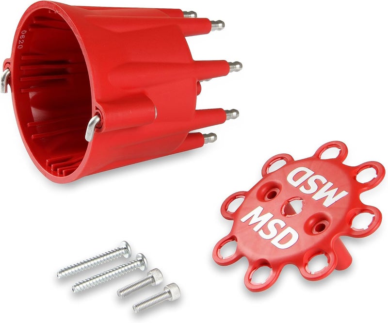 MSD 8433 Red, V8 Distributor Cap With HEI Terminals and Spark Plug Wire Retainer - Image 3