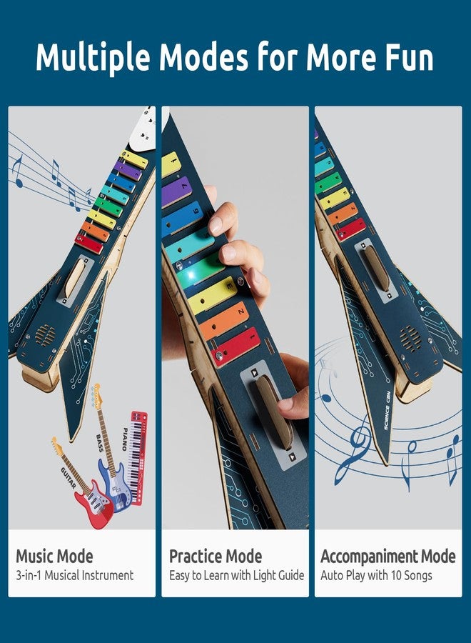 ساينس كان مجموعة أدوات العلوم للأطفال من سن 8 إلى 12 عامًا، مجموعات سيقان الجيتار الإلكترونية، ألغاز خشبية ثلاثية الأبعاد لبناء الآلات الموسيقية الخاصة بك، هدايا رائعة لألعاب السيقان للأولاد والبنات من سن 8 إلى 13 عامًا - Image 4