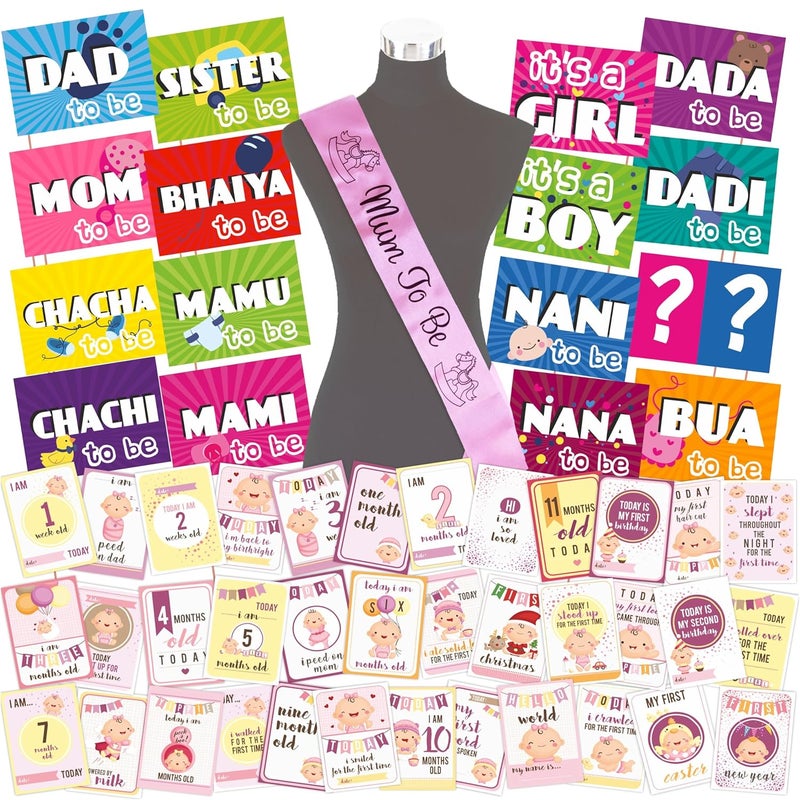 Wobbox Baby Shower Decoration Items| Baby Shower Ceremony Photo Booth Props for Photoshoot, Milestone Crad& Mom to Be Sash, Godh Bharai Ceremony Decoration Kit-(FP593) - Image 1