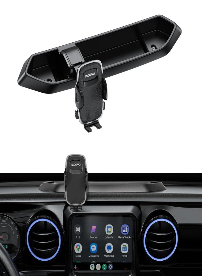 iGoevo Dashboard Phone Mount for Jeep Wrangler JL JLU & Gladiator JT (2018-2023) - Storage Tray Organizer with Metal Clamp Arm & Extension Rod, Scratch-Free Silicone Base, No-Rattle Design, Not for 4xe - Image 1