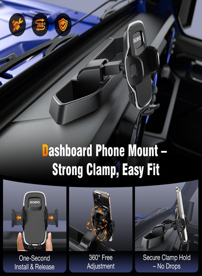 iGoevo Dashboard Phone Mount for Jeep Wrangler JL JLU & Gladiator JT (2018-2023) - Storage Tray Organizer with Metal Clamp Arm & Extension Rod, Scratch-Free Silicone Base, No-Rattle Design, Not for 4xe - Image 3