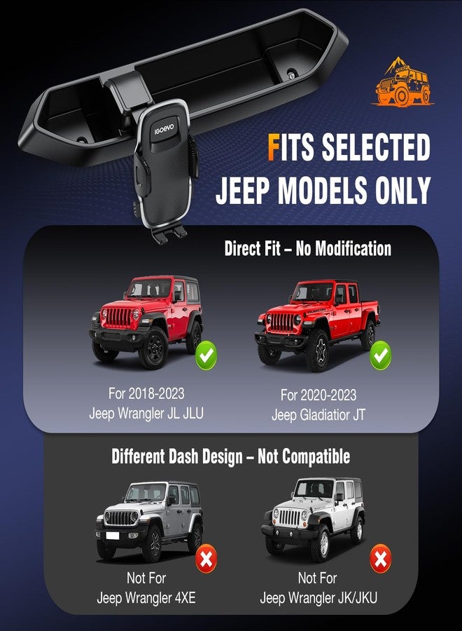 iGoevo Dashboard Phone Mount for Jeep Wrangler JL JLU & Gladiator JT (2018-2023) - Storage Tray Organizer with Metal Clamp Arm & Extension Rod, Scratch-Free Silicone Base, No-Rattle Design, Not for 4xe - Image 2