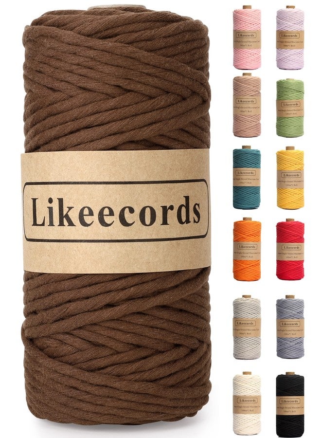Likeecords حبل مكرمية من لايكي كوردز، خيط مكرمية واحد، 4 مم، 80 مترًا، حبل مكرمية ملون، خيوط مكرمية من القطن، حبل مكرمية ملون، معلقات جدارية من القطن، معلقات نباتات، أعمال يدوية (بني) - Image 1