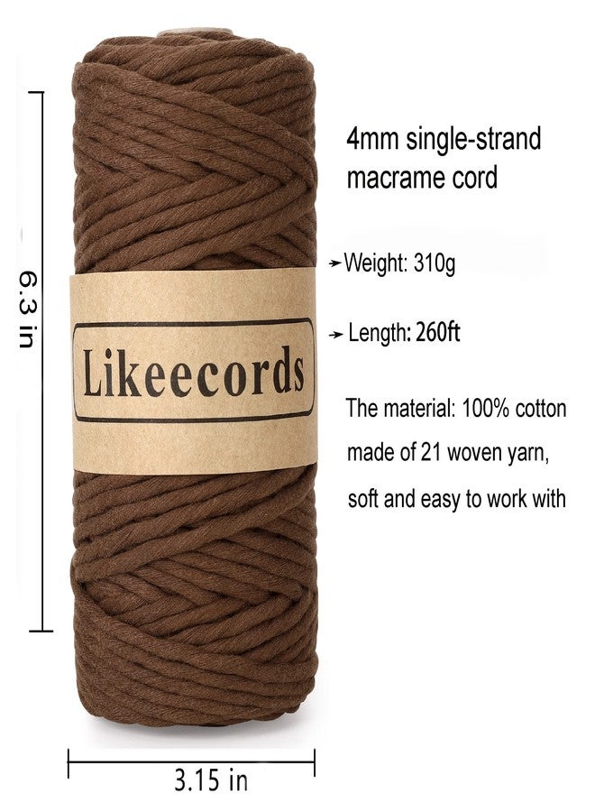 Likeecords حبل مكرمية من لايكي كوردز، خيط مكرمية واحد، 4 مم، 80 مترًا، حبل مكرمية ملون، خيوط مكرمية من القطن، حبل مكرمية ملون، معلقات جدارية من القطن، معلقات نباتات، أعمال يدوية (بني) - Image 2