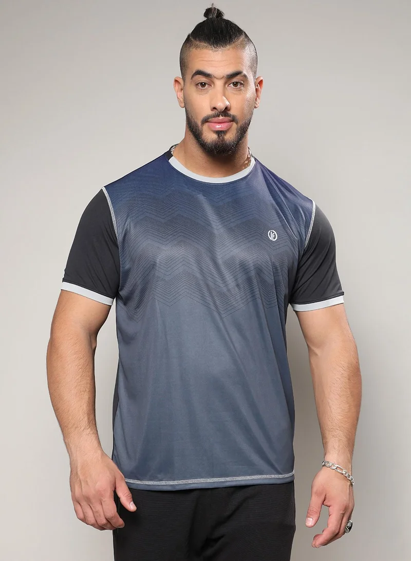 Instafab Plus Men's Charcoal Grey Printed Regular Fit Activewear T-Shirt
