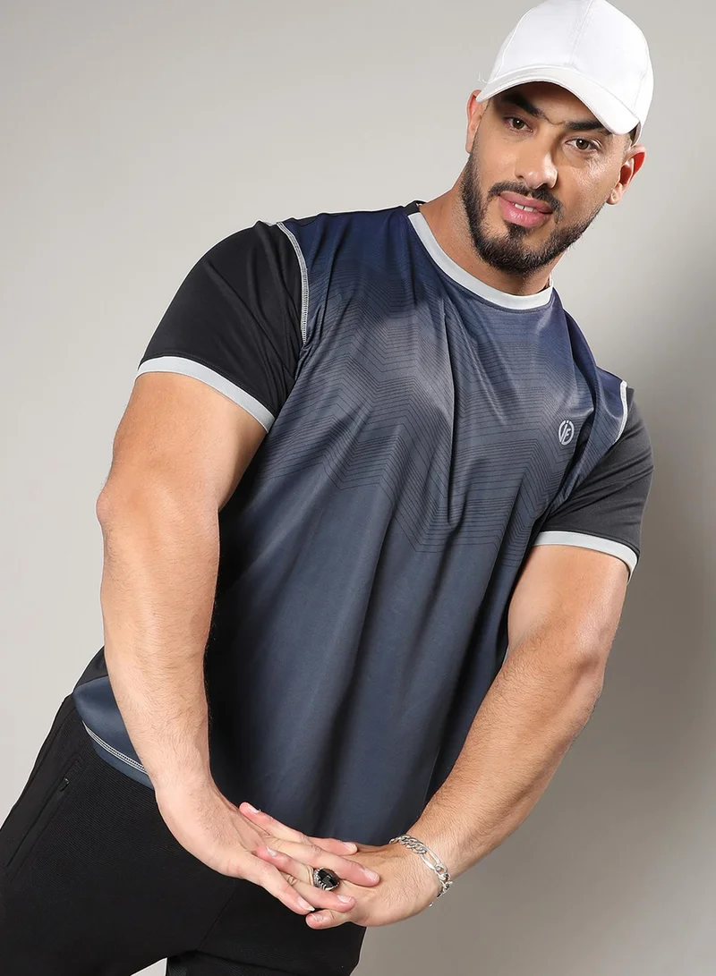 Instafab Plus Men's Charcoal Grey Printed Regular Fit Activewear T-Shirt