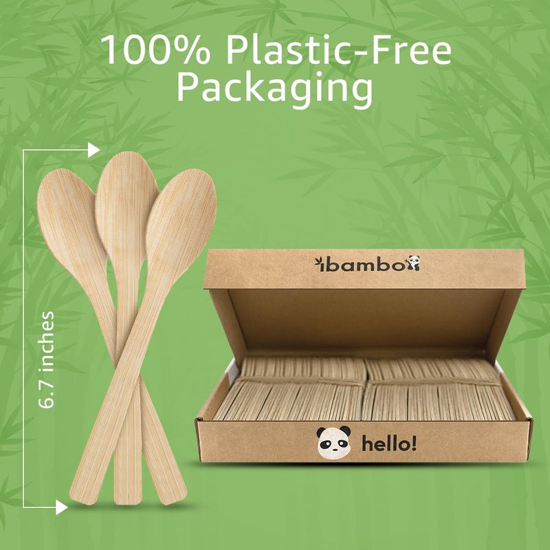 Ibambo 100% Bamboo Spoons Set - Eco Friendly Cutlery (600 Biodegradable Spoons) | Reusable or Disposable Bamboo Utensils | Compostable FSC Certified Silverware for Weddings  Camping  Parties - Image 3