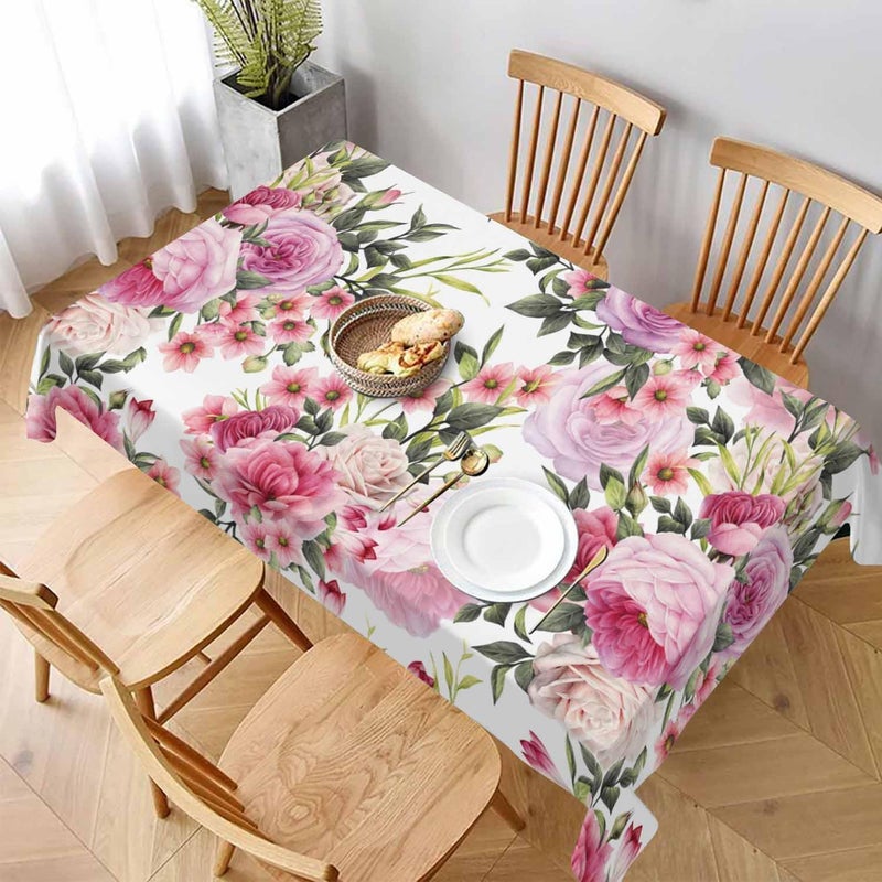 TKS MITLAN Roses Tablecloth 52 x 70 Inch Rectangular Wreath Pretty Floral Pink Peony Flowers Bud Leaf Bouquet Elegance Oblong Table Cloth Kitchen Table Decorations for Home Dinner Party - Image 2