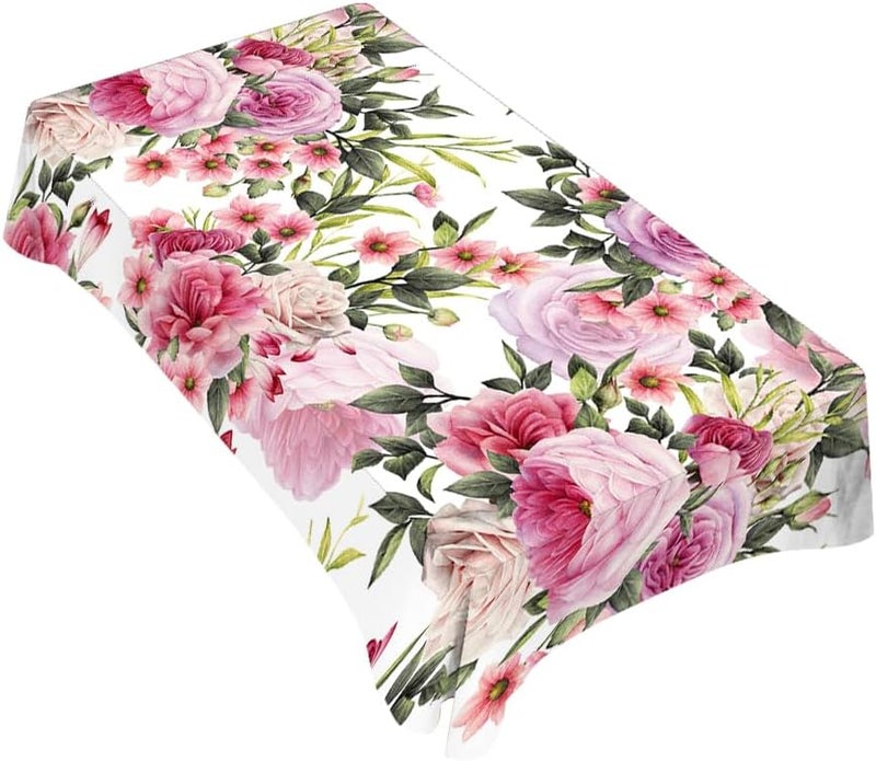 TKS MITLAN Roses Tablecloth 52 x 70 Inch Rectangular Wreath Pretty Floral Pink Peony Flowers Bud Leaf Bouquet Elegance Oblong Table Cloth Kitchen Table Decorations for Home Dinner Party - Image 1