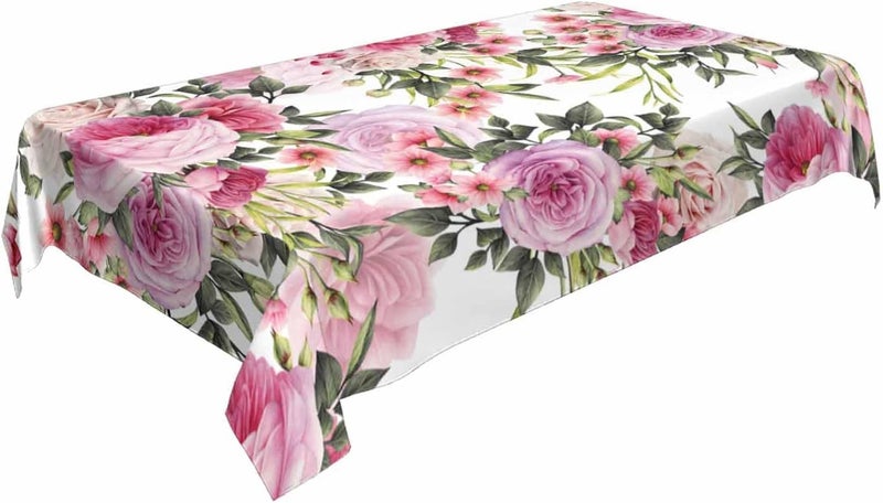TKS MITLAN Roses Tablecloth 52 x 70 Inch Rectangular Wreath Pretty Floral Pink Peony Flowers Bud Leaf Bouquet Elegance Oblong Table Cloth Kitchen Table Decorations for Home Dinner Party - Image 4